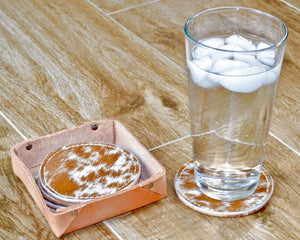 Set of 4 Coasters - shown with Hair-On Leather